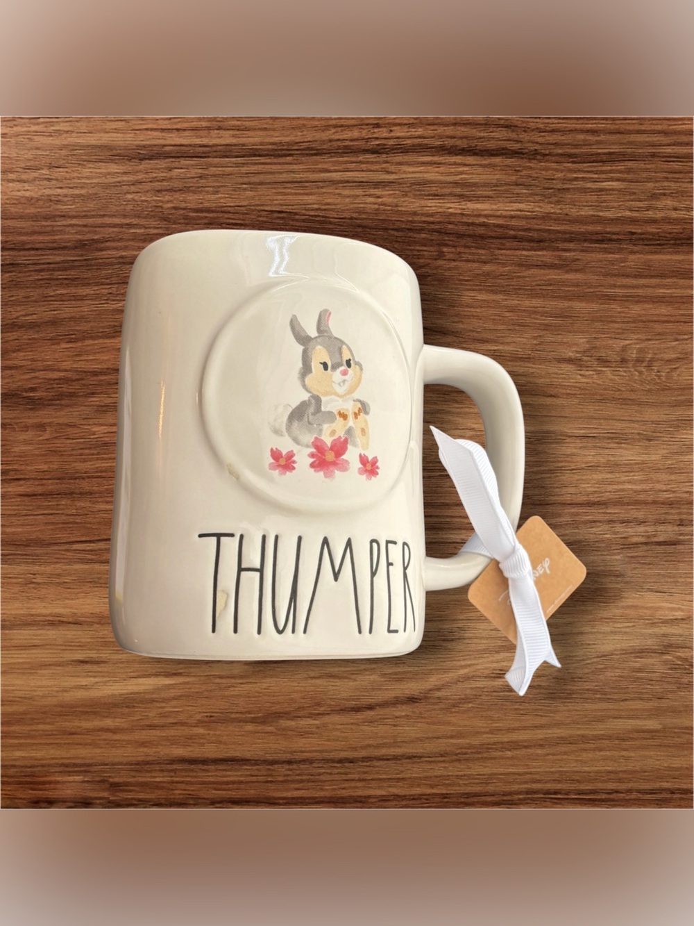 NEW Rae Dunn Thumper Ceramic Coffee Tea Mug Bambi Disney Minimalist Flowers